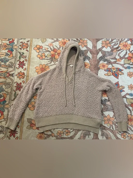 POL Taupe Bouclé V-Neck Hooded Sweater - Picture 3 of 3